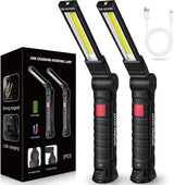 LED Work Light Rechargeable Flashlight – Flameless Roadside Emergency Light with Red Flashing Strobe, Magnetic Base for Breakdown Visibility, 2-Pack