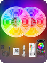 Neon Rope Lights 50ft 24V Low Voltage LED Strip – Child & Pet Safe Bedroom Lighting, Cool-to-Touch Silicone, App & Remote