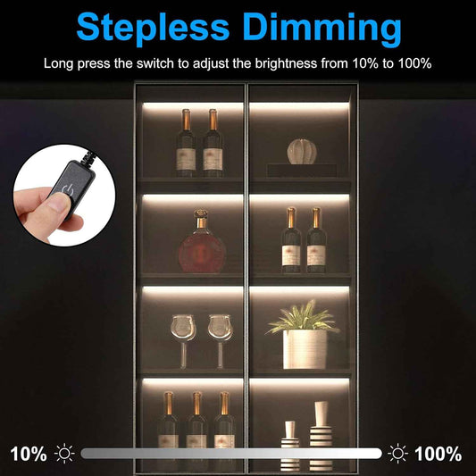 JUSJUBR Ultra-Slim LED Strip Lights for Clutter-Free Cabinets, Concealed Under-Cabinet Lighting in Clean Aluminum