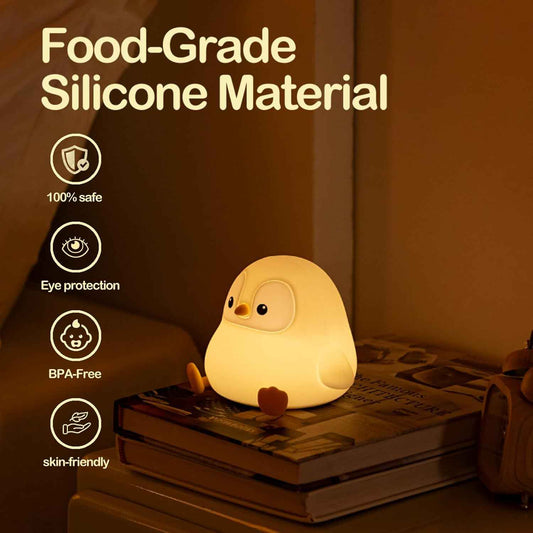 ATSUI Squishy Penguin Night Light – Child-Safe Rechargeable Lamp for Nursery and Playroom, 20-Minute Timer