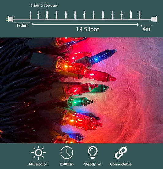 HISHINY Christmas Lights 100 Count Multicolor String Lights for Living Room Tree, Cozy Holiday Home Aesthetic, Green Wire Indoor Mini Lights 21 ft
