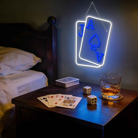 Gamerneon Playing Cards Neon Sign – Bedroom Wall Decor Accent for Teens and Adults, USB Plug-In LED Light Panel
