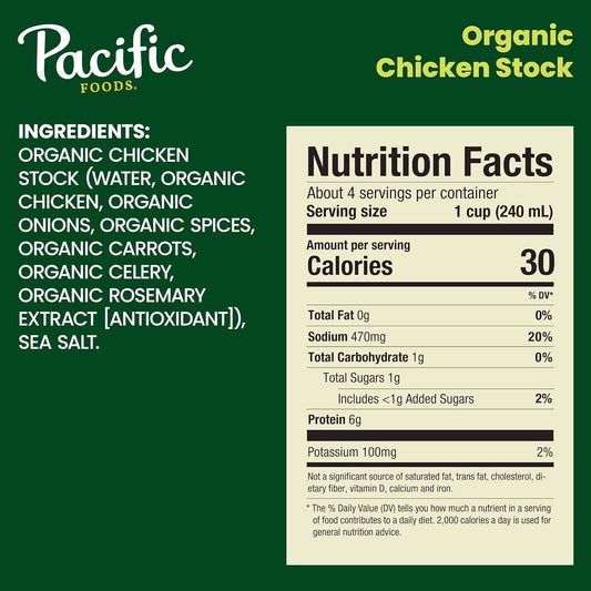 Pacific Foods Organic Unsalted Chicken Stock, 32 oz Carton – Single-Carton Multi-Use Liquid for Streamlined Kitchens