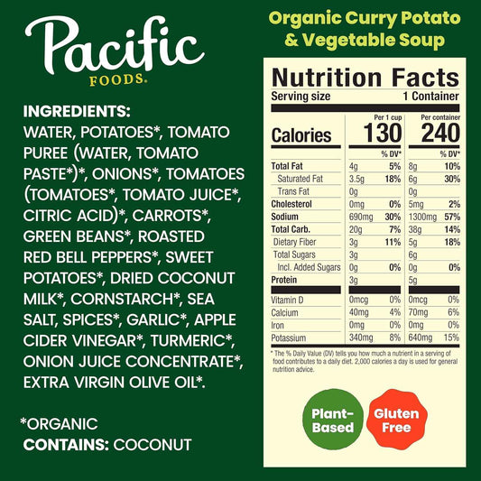 Pacific Foods Organic Curry Potato and Vegetable Soup, 16.3 oz Can – Simple Clean-Ingredient Pantry Soup for Intentional Kitchens