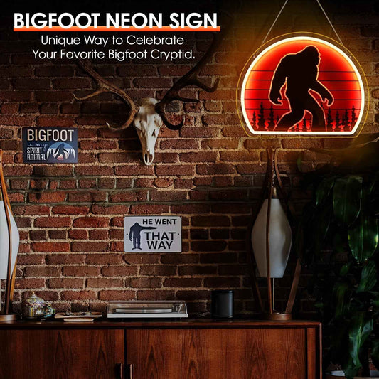 Cryptid Co. Bigfoot Neon Sign – Funny Housewarming and Holiday Gift for Men and Women, Quirky Cryptid Wall Decor with UV Print