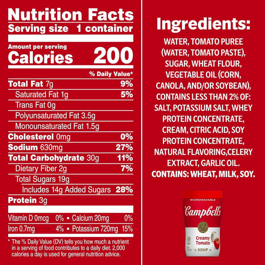 Campbell's Sipping Soup Creamy Tomato – Pantry-Stocked Vegetarian Soup Pack for Small Kitchens and College Dorms