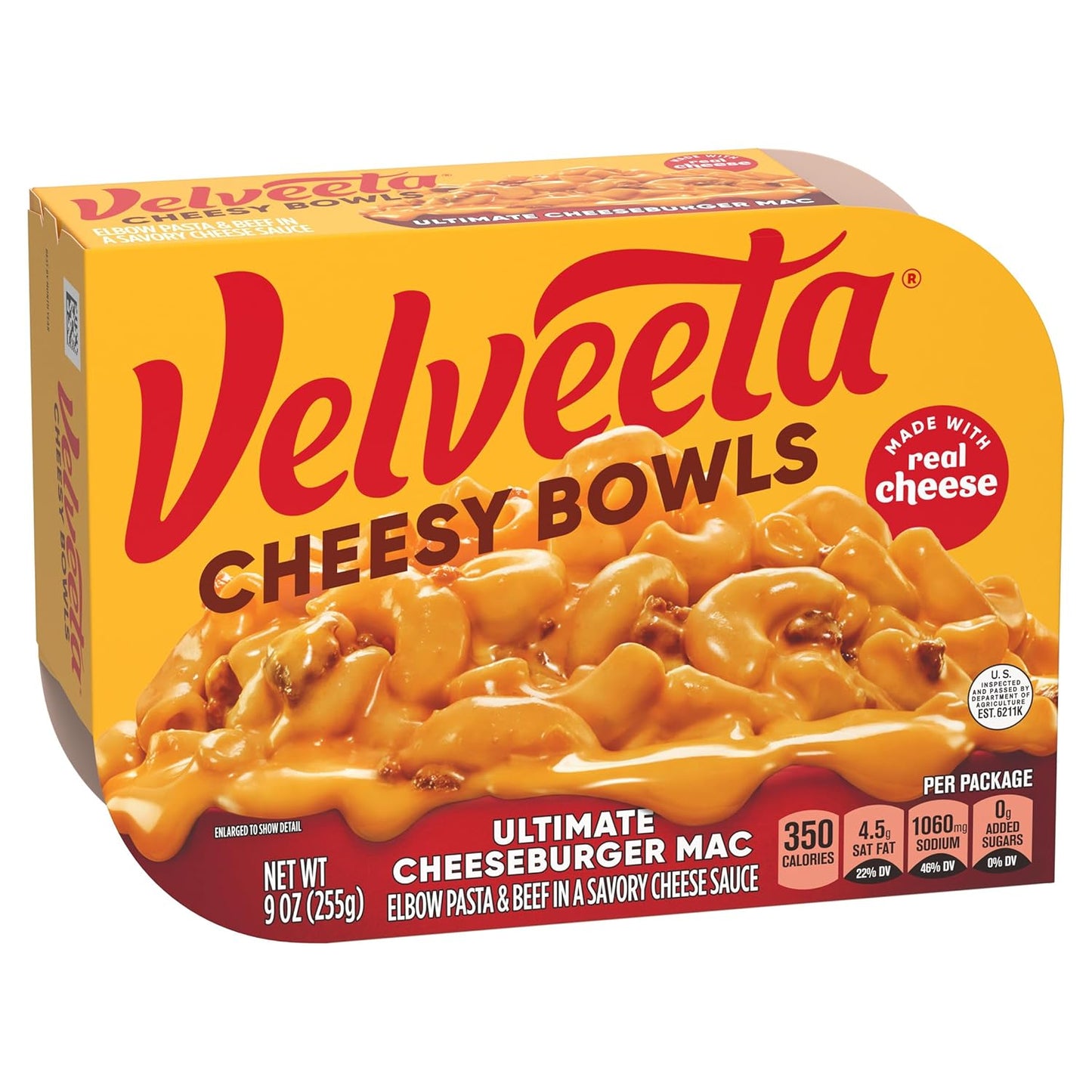 Velveeta Cheeseburger Mac Bowl – Quick Desk Microwave Meal for Back-to-Back Workdays, 9 oz Ready-to-Heat Tray
