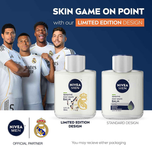 NIVEA MEN Real Madrid Post Shave Balm – Licensed Soccer Fan Gift for Men, Alcohol Free Daily Aftershave 3.3 Fl Oz