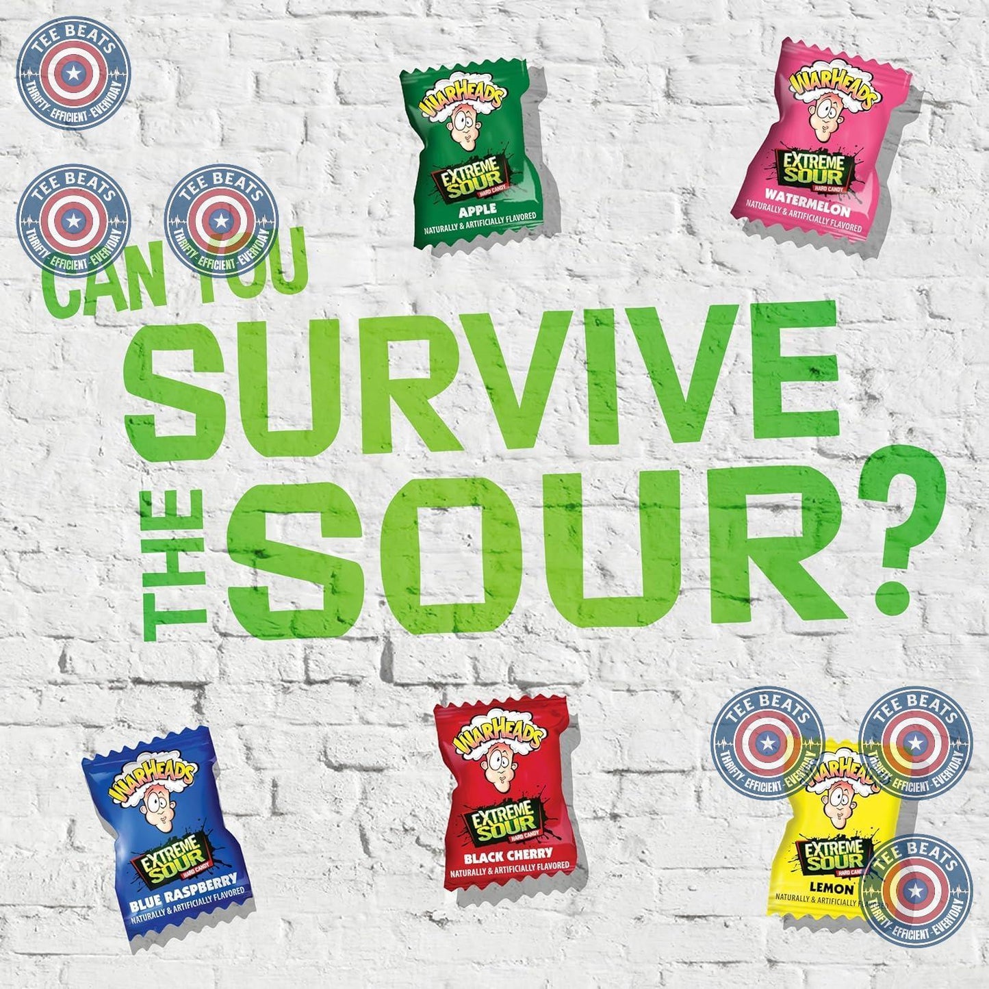 WARHEADS Extreme Sour Hard Candy Five Flavor Assortment 2 oz Bag Care Package Snack for Teens and College Students