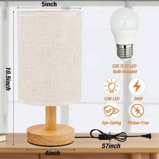 Housewarming Gift Table Lamp for New Homeowners, Linen Shade Wood Base with LED Bulb