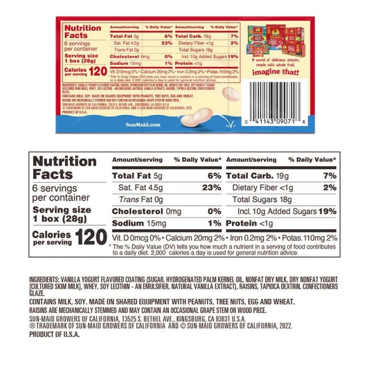 Sun-Maid Vanilla Yogurt Raisins – Picnic and Road Trip Snack Pouches, 6 Single-Serve 1 oz Travel Packs
