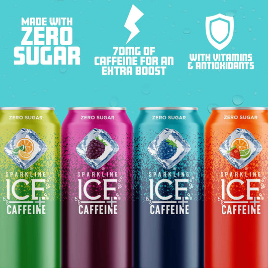 Sparkling Ice Caffeine Black Raspberry Sparkling Water for Clean Caffeine Routines, Antioxidant Sparkling Water with 70mg Caffeine