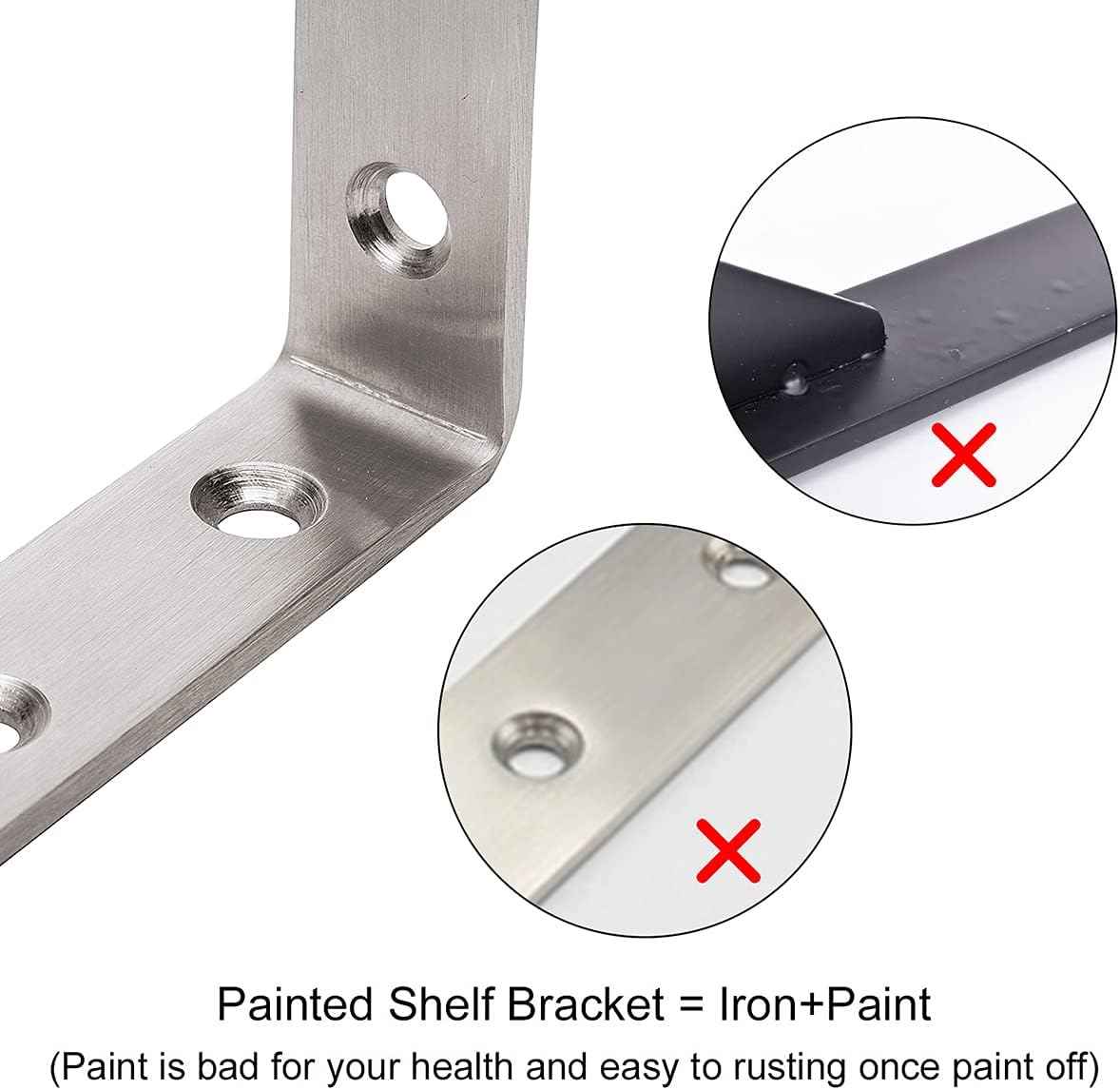 YUMORE L Bracket – Clean Line Stainless Steel Corner Brace for Uncluttered Floating Shelves, Brushed Nickel, 4 Pack
