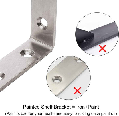 YUMORE L Bracket – Clean Line Stainless Steel Corner Brace for Uncluttered Floating Shelves, Brushed Nickel, 4 Pack