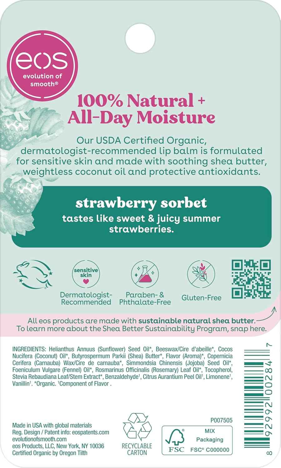 eos Organic Lip Balm – Effortless One-Step Lip Moisture with a Neutral Vanilla Bean Finish