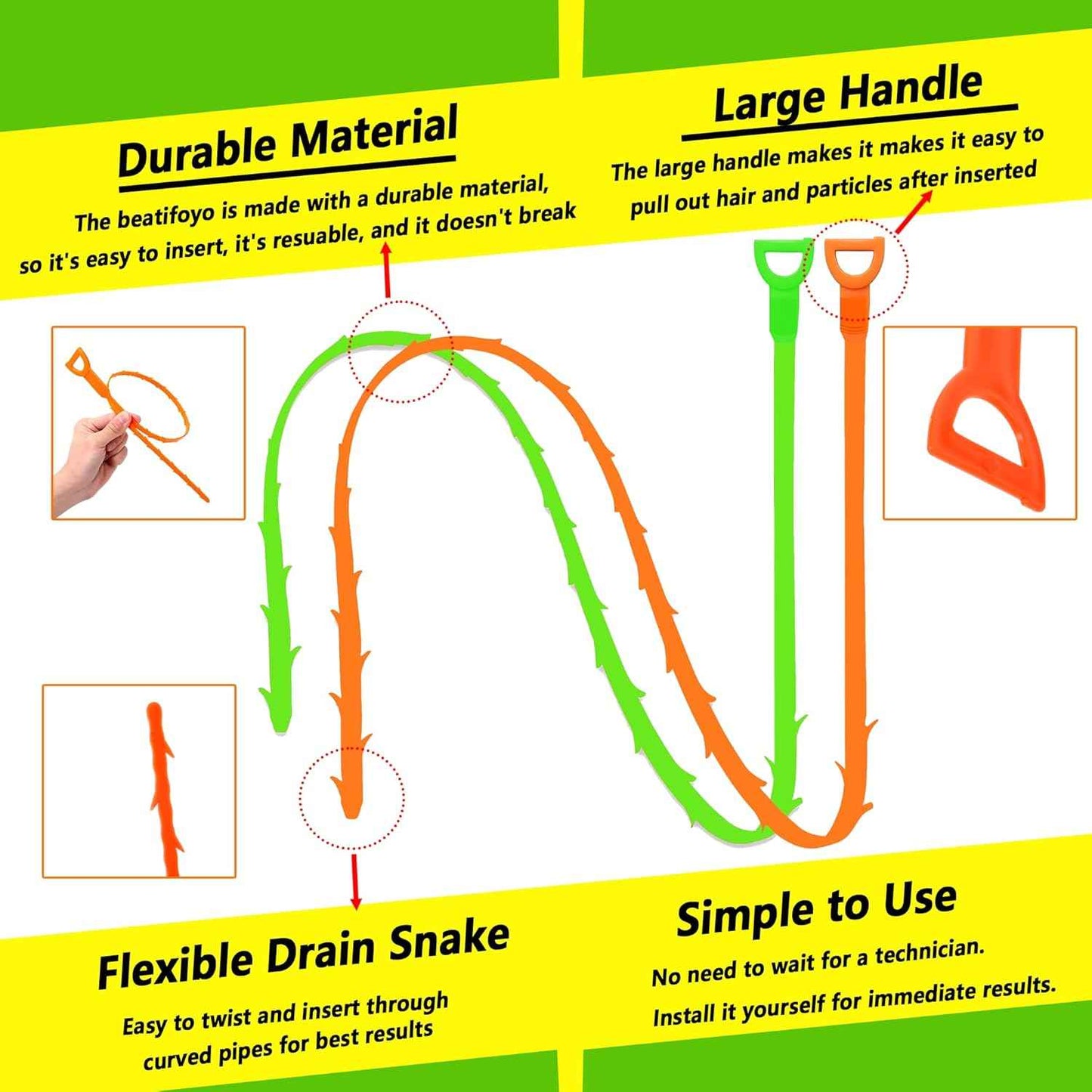 Drain Snake Set - Minimalist Drain Cleaning Tool for Kitchen Sink and Bathroom Sink Clogs