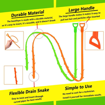 Drain Snake Set - Minimalist Drain Cleaning Tool for Kitchen Sink and Bathroom Sink Clogs