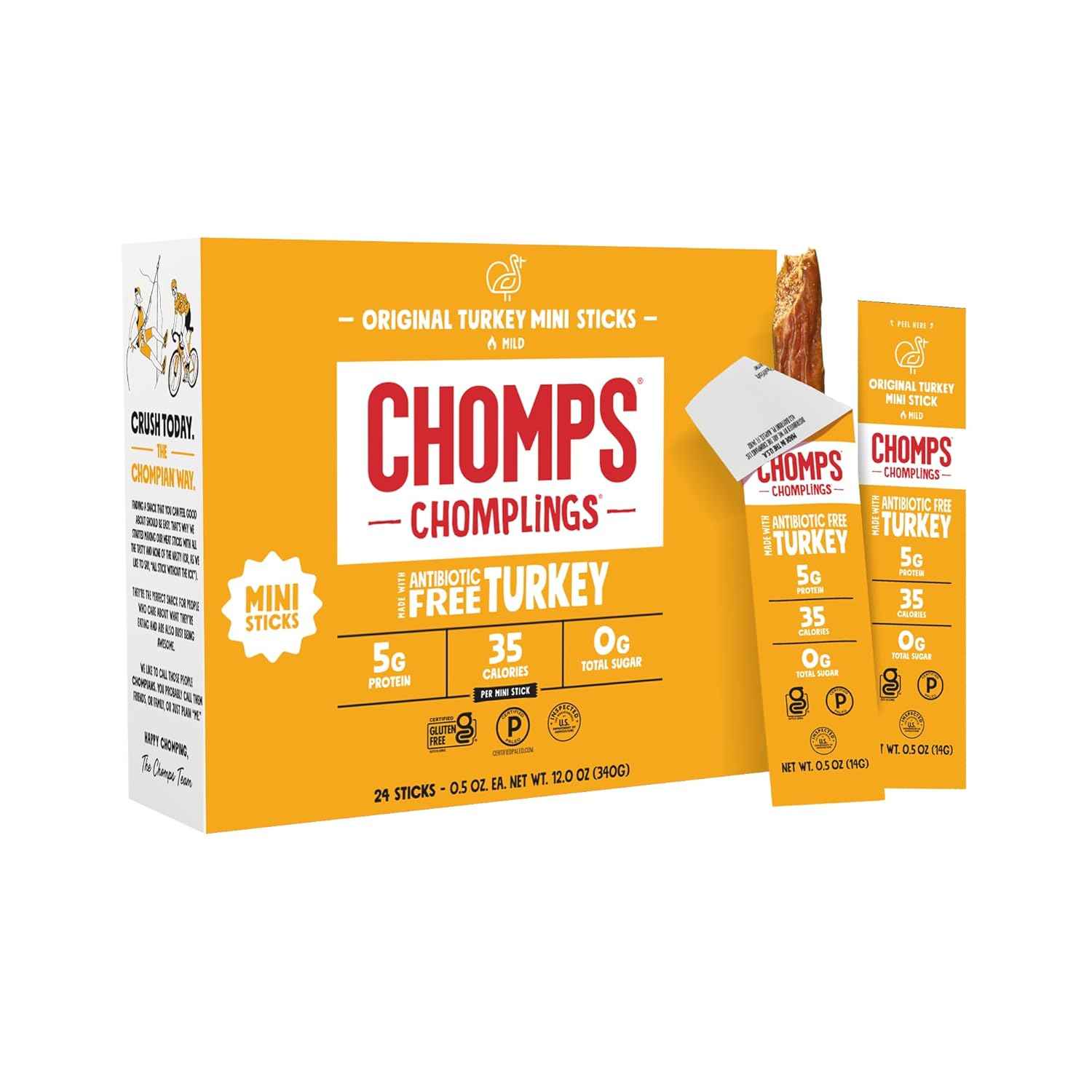 Chomps Original Turkey Jerky Sticks – Shelf Stable Hiking Snack for Backpacking Trips, No Refrigeration Pack of 24