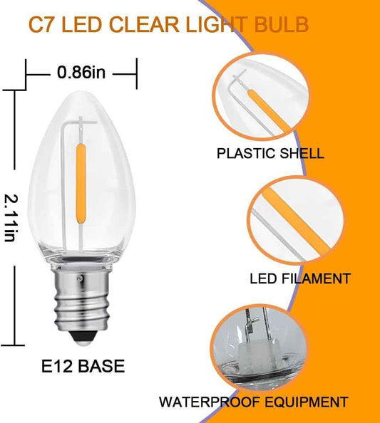 NETEHA C7 Shatterproof LED Replacement Bulbs for Homes with Kids and Pets, Cool Touch E12 Candelabra Bulbs for Safer Holiday String Lights