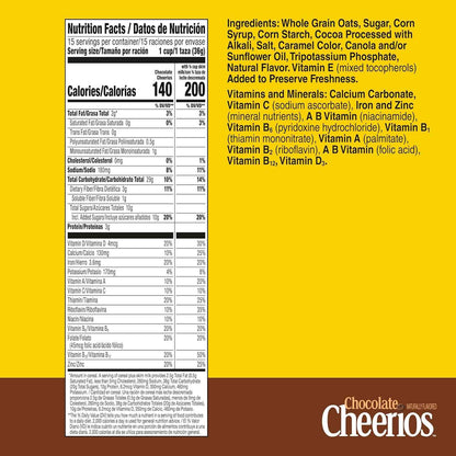 Chocolate Cheerios Gluten Free Cereal – Crunchy Whole Grain Breakfast for Children with Dietary Restrictions, Family Size 19.2 oz Box