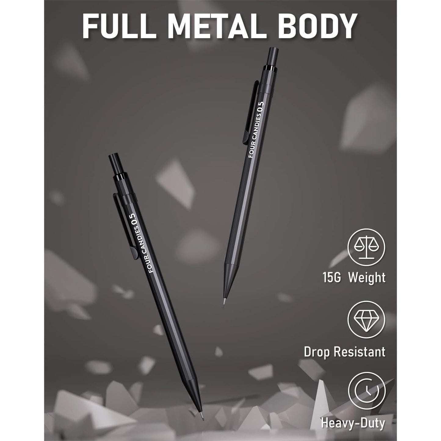 Four_Candies_Metal_Mechanical_Pencils_0.5mm,_2PCS_Mechanical_Pencils_0.5_with_Dual_Spring,_8_Tubes_HB_Lead_Refills,_2PCS_4B_Erasers_and_18PCS_Eraser_Refills,_Mechanical_Pencil_Set_for_Writing_Drawing