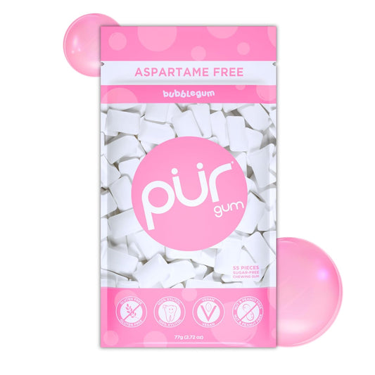 PUR_Gum_|_Aspartame_Free_Chewing_Gum_|_100%_Xylitol_|_Natural_Bubblegum_Flavored_Gum,_55_Pieces_(Pack_of_1)