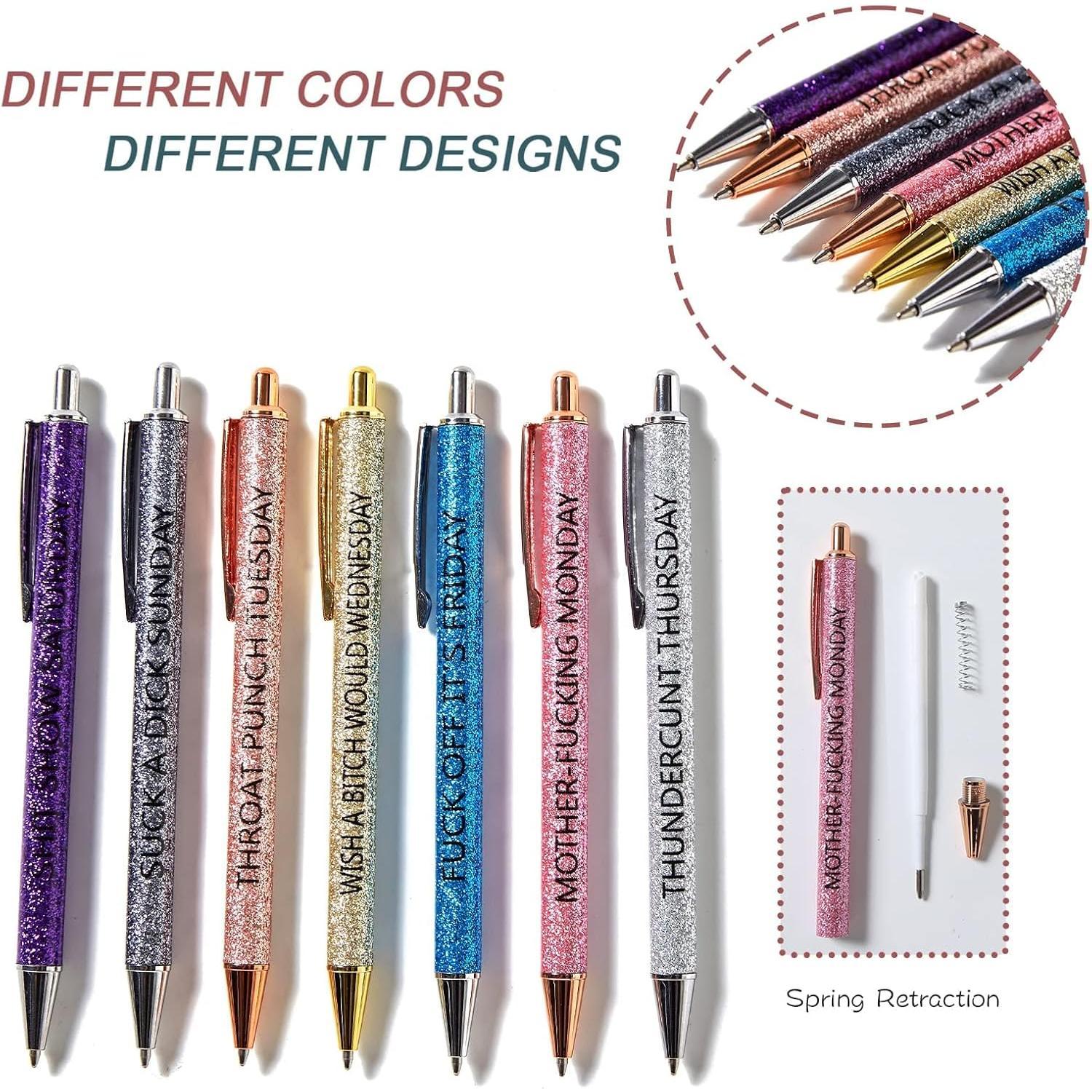 Seven_Days_of_The_Week_Pen_Describing_Mentality,Glitter_Ballpoint_Pens,Black_Ink_Medium_Point_1.0_mm_Gift_Pens,_Cute_Pens_Office_Supplies_for_Women