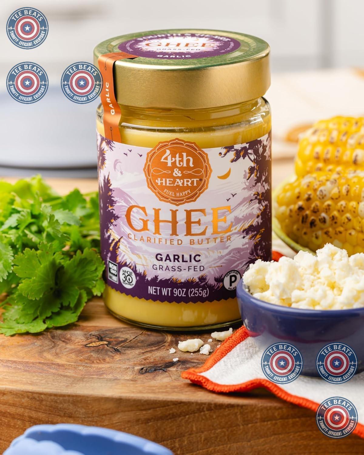 4th_&_Heart_California_Garlic_Grass-Fed_Ghee,_Clarified_Butter,_Keto,_Pasture_Raised,_Non-GMO,_Lactose_and_Casein_Free,_Certified_Paleo_(9_Ounces)
