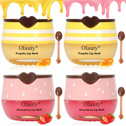 4_PCS_Bee_Lip_Balm_Lip_Mask_Honey_Pot,_Honey_&_Strawberry_Lip_Mask_Propolis_Moisturizing_Lip_Balm_with_Stick_-_Hydrating_Prevention_Dry_&_Cracked_Lip_Scrubs_Exfoliato_Lip_Wrinkle_Skin_Care