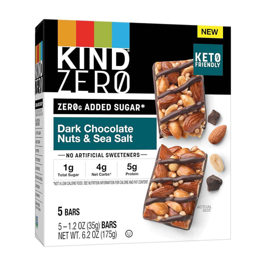 KIND ZERO Sugar Bars – Hiking Trail Keto Snack That Stays Crunchy, Dark Chocolate Nuts 5ct