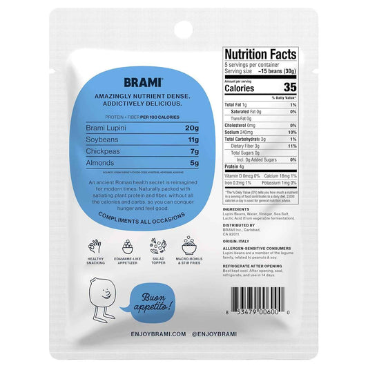 BRAMI Sea Salt Vinegar Lupini Snack – Travel Ready Non Perishable Pack for Road Trips, 5.3oz