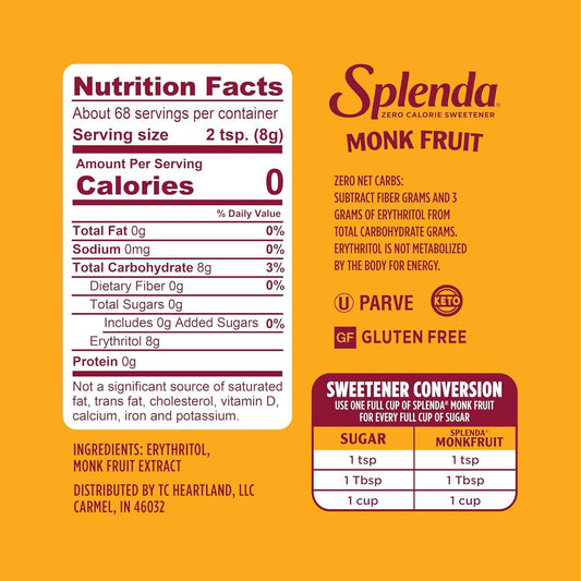 SPLENDA Monk Fruit Zero Calorie Sweetener – Quick Sweetening Solution for Office Breakrooms and Home Coffee Stations