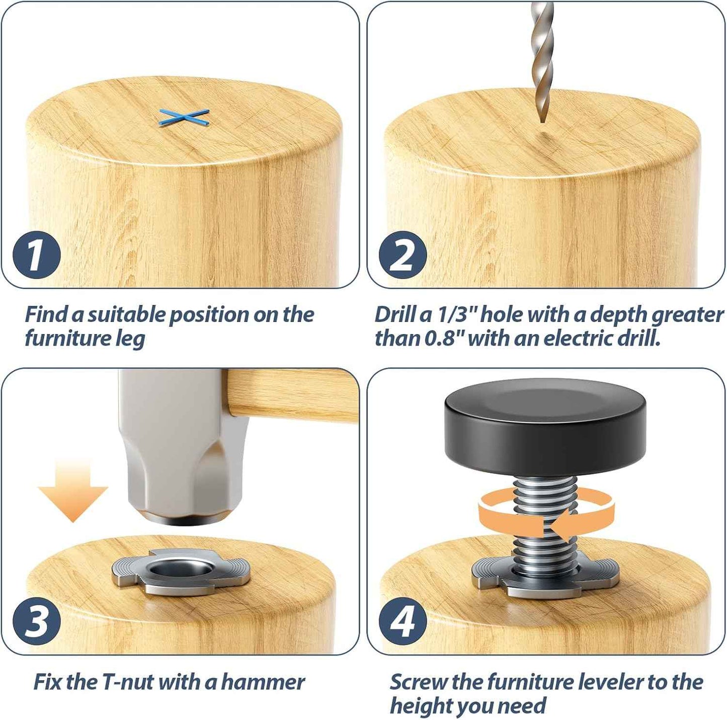 MROCO Furniture Leveling Feet – Tip-Over Prevention for Cabinets and Tall Dressers, Child-Safe Floor Levelers