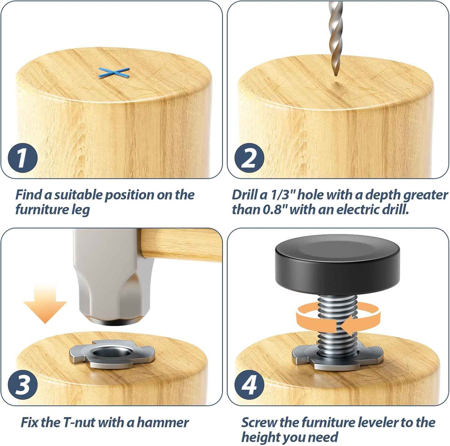 MROCO Furniture Leveling Feet – Tip-Over Prevention for Cabinets and Tall Dressers, Child-Safe Floor Levelers