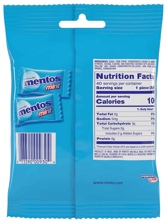 Mentos Chewy Mint Candy for Road Trip Snacks – Individually Wrapped Rolls 40 Pack for Travel and Outdoor Adventures