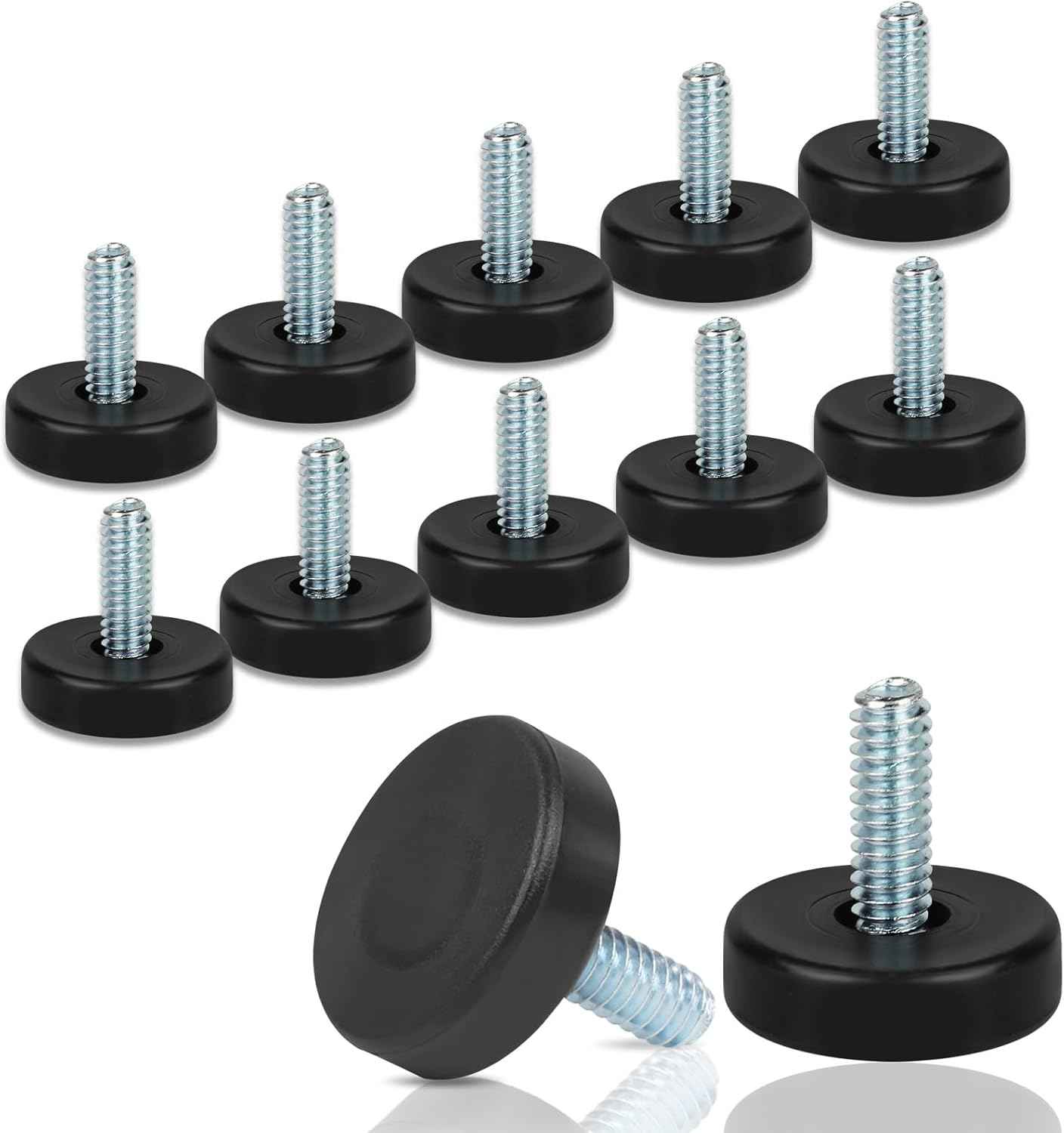 IronFix Furniture Levelers – Clean Design Threaded Feet for Uncluttered Living Spaces, Black Minimalist Glide 12 Pack