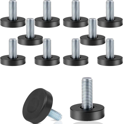 QWORK Adjustable Furniture Leg Levelers 12 Pack, Sleek Black Threaded Feet for Bedroom Dressers and Nightstands, Modern Home Upgrade