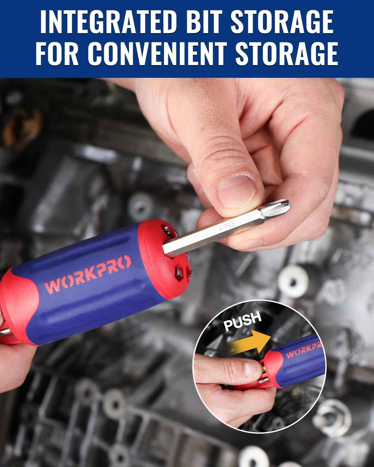 WORKPRO 12-in-1 Ratcheting Screwdriver – Clutter-Free Drawer Upgrade Replacing 12 Loose Drivers