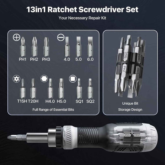 Wesdut 13-in-1 Ratchet Screwdriver – Compact Tool for Camper Toolbox and RV Repairs on the Road