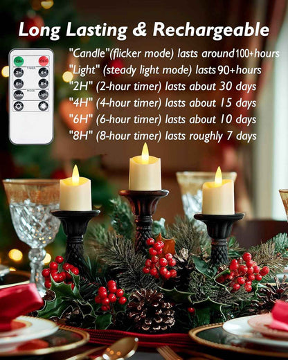 Homemory Flameless Rechargeable Tea Lights for Homes with Kids and Pets, Smoke-Free Votive Candles with Auto Timer