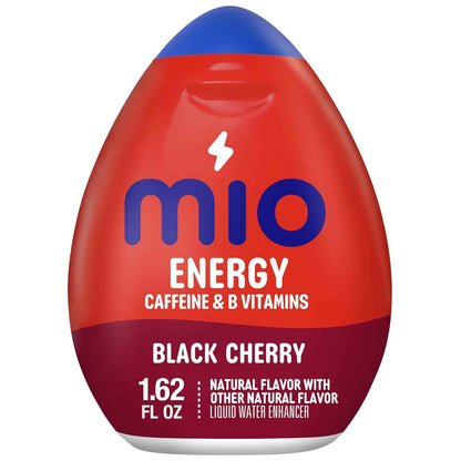 mio Energy Black Cherry Water Enhancer for Road Trips and Carry-On Travel, Compact 1.62 fl oz Squeeze Bottle, 90 mg Caffeine