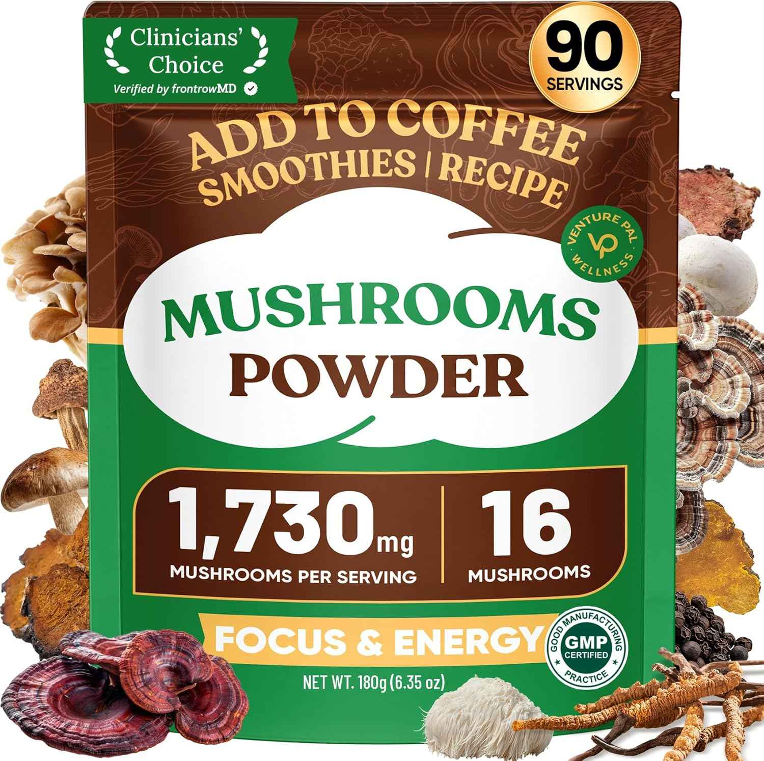 Venture Pal 16-in-1 Adaptogenic Mushroom Powder – Calming Evening Wind-Down Ritual for Stress and Mood Support