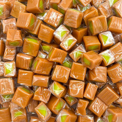 LAETAFOOD Green Apple Caramel Cubes – Road Trip Travel Candy for the Car, 75 Individually Wrapped Pieces, 1 lb