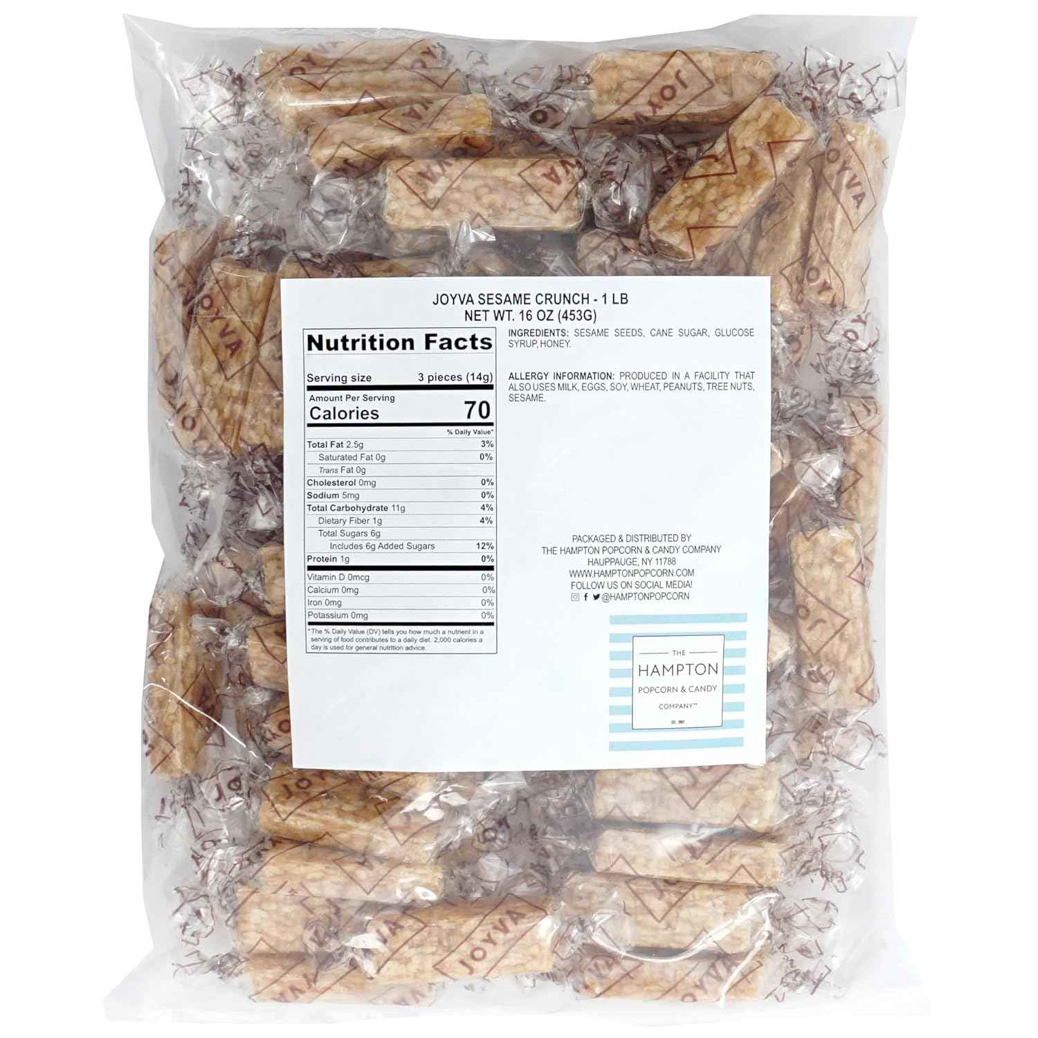 Hampton Popcorn & Candy Company Honey Sesame Crunch Bars, 1-Pound Bag – Pre-Portioned Lunchbox Candy for Kids, Playdates, and Classroom Parties