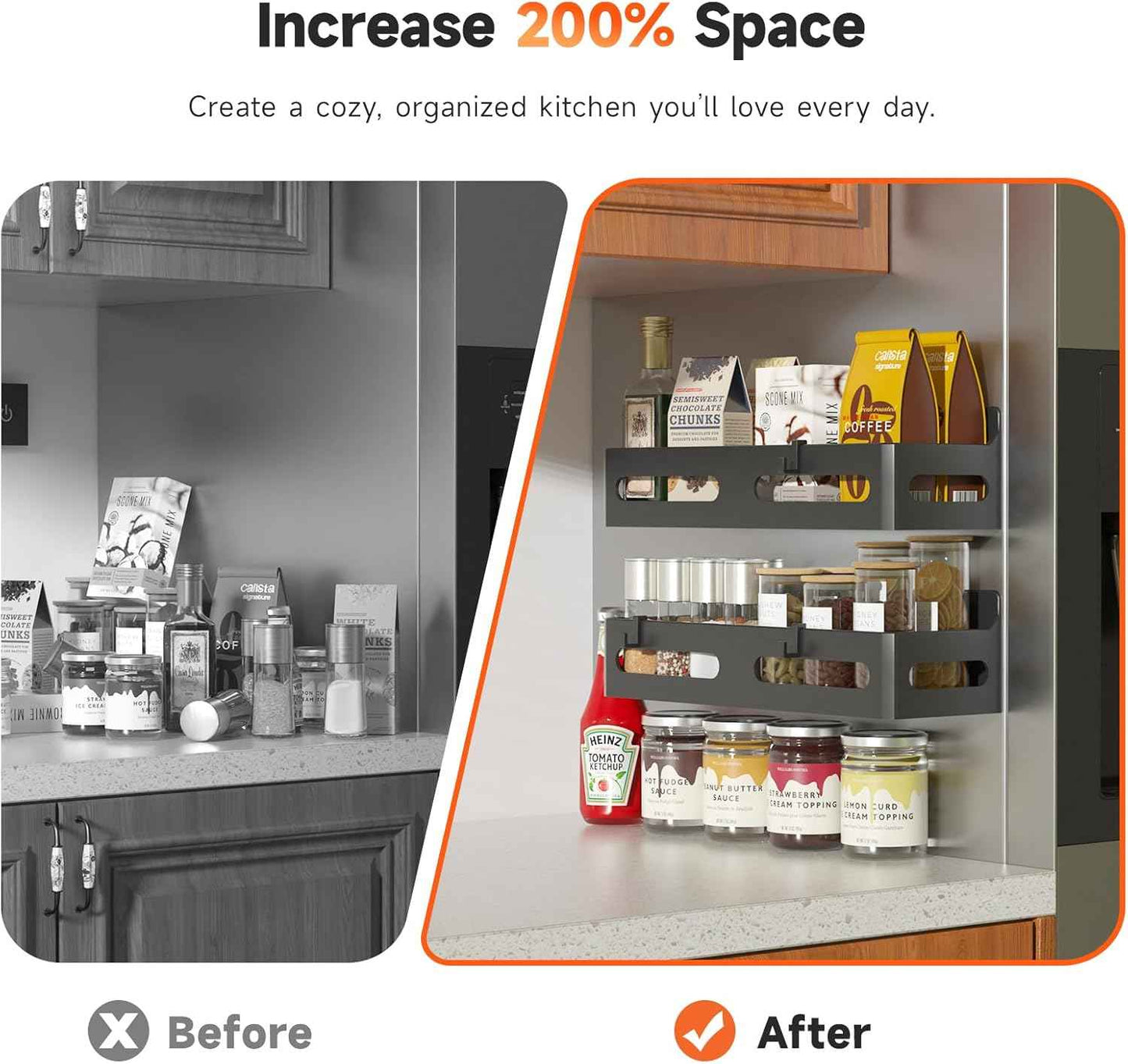 4 Pack Magnetic Spice Rack for Refrigerator – Thoughtful Housewarming Gift for New Homeowners, Tool-Free Kitchen Organizer