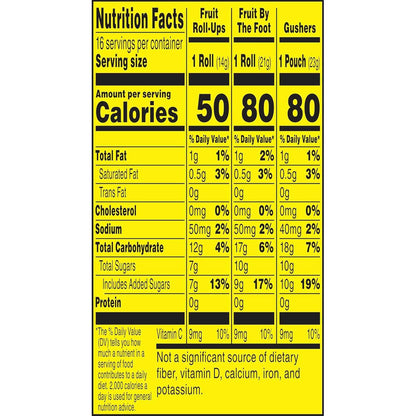 Fruit Roll-Ups, Fruit by the Foot & Gushers Variety Pack – Lunchbox Snack for School-Age Kids, 16 Individually Wrapped Pouches