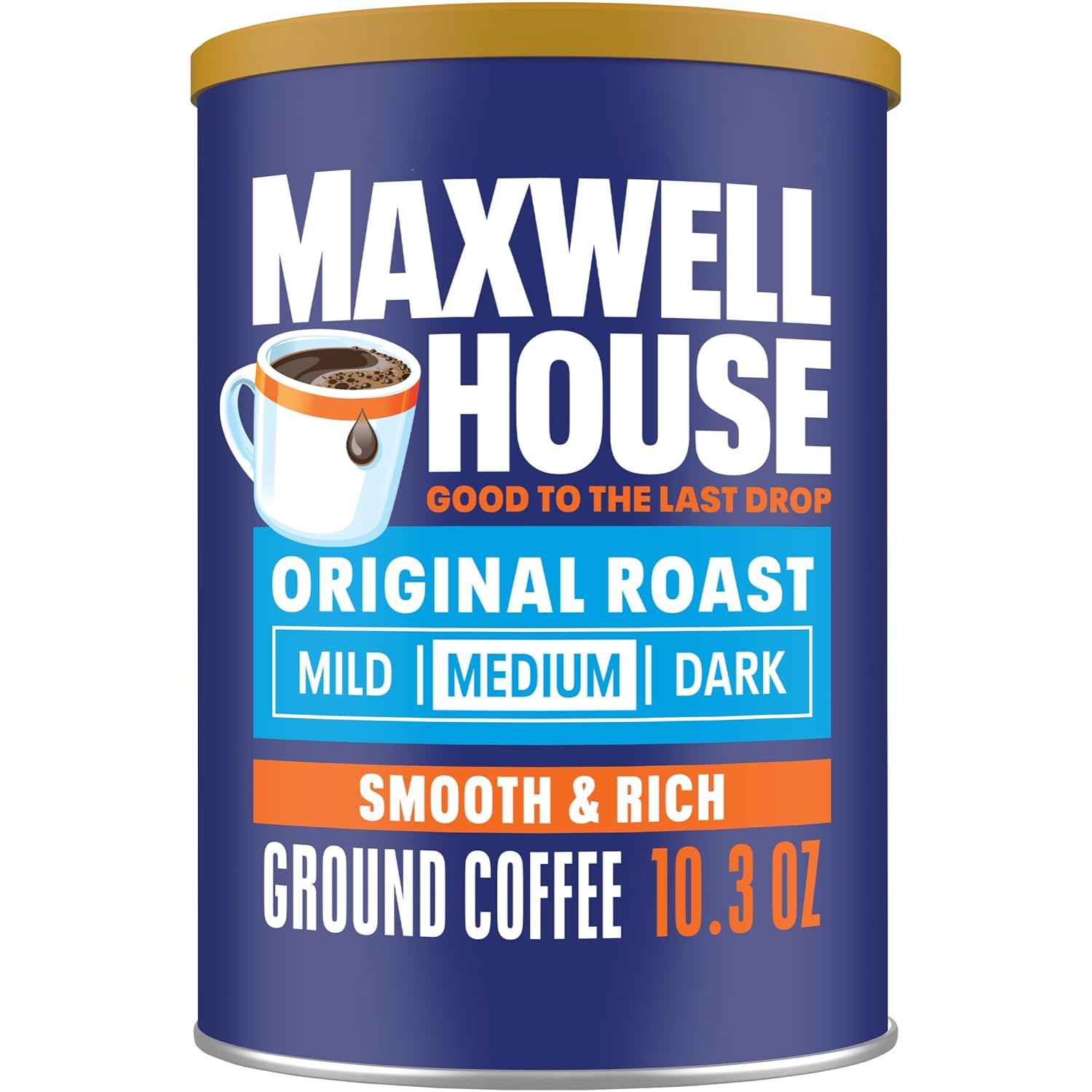 Maxwell House Original Roast Ground Coffee – Clutter-Free Pantry Essential, 10.3 oz Standard Canister for Small Kitchens