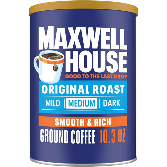 Maxwell House Original Roast Ground Coffee – Clutter-Free Pantry Essential, 10.3 oz Standard Canister for Small Kitchens