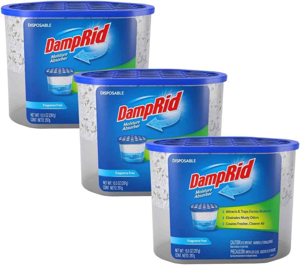 DampRid Fragrance Free Disposable Moisture Absorber 10.5 oz 3 Pack – Uncluttered Bathroom Dehumidifier for Intentional Homes