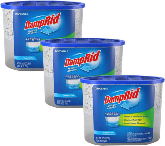 DampRid Fragrance Free Disposable Moisture Absorber 10.5 oz 3 Pack – Uncluttered Bathroom Dehumidifier for Intentional Homes